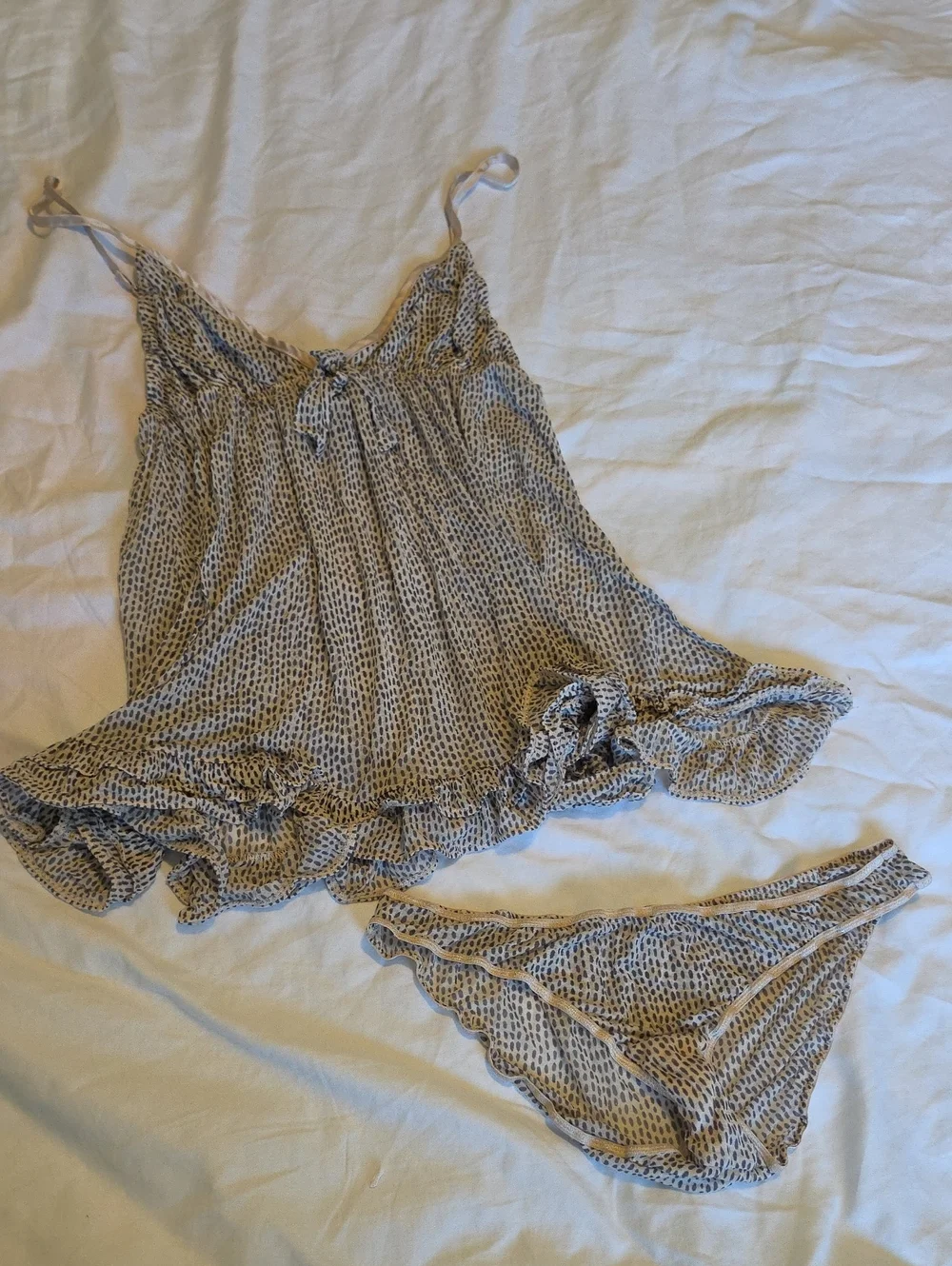 Victoria's Secret Vintage Champagne and Navy Babydoll & Bikini Set